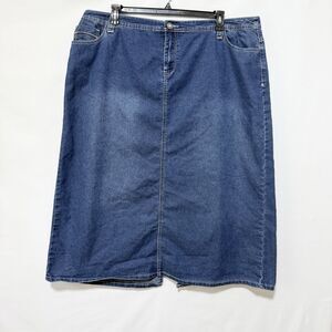 Dressbarn Plus 20 Denim Jean Skirt Rhinestone Pockets Slit Back 90s Y2K